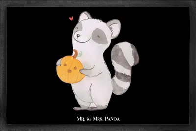 Produktbild von Mr. & Mrs. Panda fußmatte Waschbär Kürbis 60 x 90 cm - Schwarz - Geschenk, Halloween, Dekoration, Fußabstreifer, Schmutzfangmatte, Deko, Schmutzmatte, Trick Or Treat