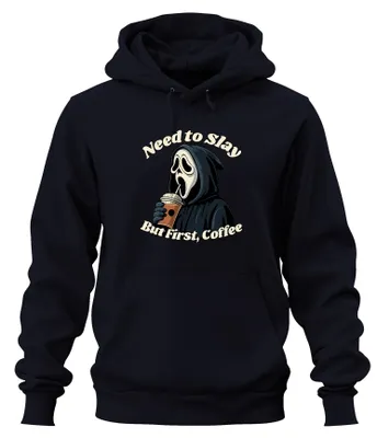 Immagine prodotto di Ma prima Coffee Sensenmann Halloween Kaffee Gothic Lustig Grusel Unisex Felpa con cappuccio Kapuzenpullover, Navy, L