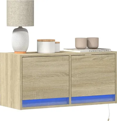Produktbild von "2026 Promotion" TV-Wandschrank - TV-Möbel - mit LED-Beleuchtung Sonoma-Eiche 80x31x38 cm - TV-Regal CC31068
