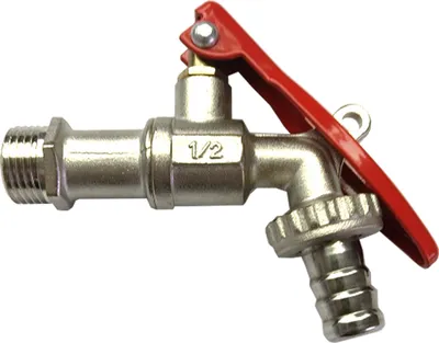 Obrázek produktu pro Uzavíratelný výtokový kohout Kirchhoff s vnějším závitem 1/2" s výtokem, vodovodní kohout s hadicovou přípojkou, kulový výtokový kohout poniklovaný
