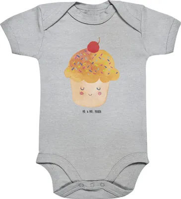 Produktbild von Mr. & Mrs. Panda Strampler Baby Cupcake 1. - 3. Monat - Heather Grey - Geschenk, Wunder, Babybody, body baumwolle, Muffin, Einteiler, overall, Küche Deko, Spruch