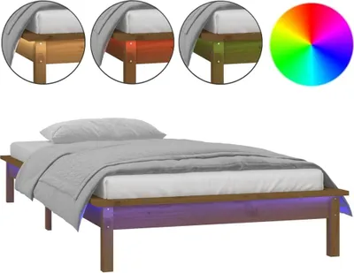 Produktbild von vidaXL Massivholzbett mit LED-Beleuchtung Honigbraun 90x200 cm