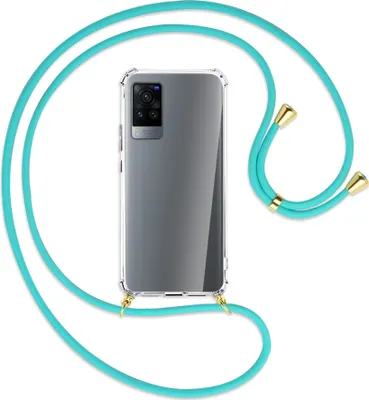 Produktbild von Handykette Backcover-Schutzhülle mit Band (Metall goldfarben) für vivo X60 Pro - türkis