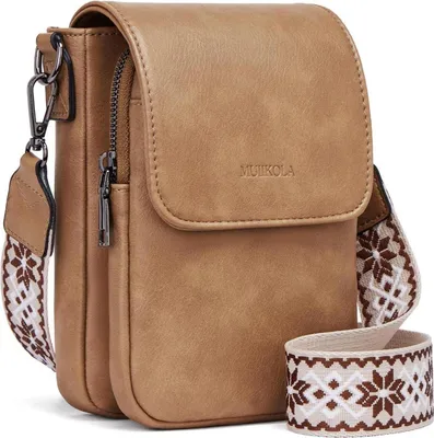 Produktbild von MUIIKOLA Damen Handytasche RFID Leder Umhängetasche Z-gelbkhaki