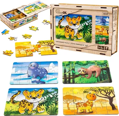 Produktbild von Holzpuzzle 4 in 1 WILDE TIERE Puz-58714