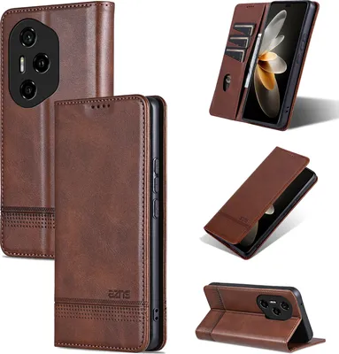 Obrázek produktu pro Kožené pouzdro pro Honor 300 Pro, skládací peněženkové pouzdro s magnetickým uzávěrem a stojánkem Káva