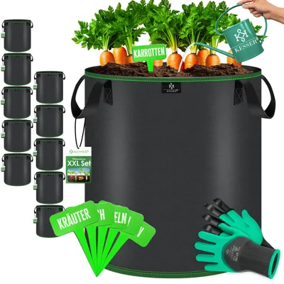 Produktbild von KESSER® Pflanzsack aus Vlies mit Namensschildern, Sichtfenster & Griffen – ideal für Gemüse, Blumen & Obst