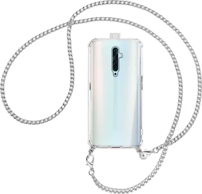 Produktbild von Handykette Backcover-Schutzhülle mit Band (Metall silberfarben) für Oppo Reno2 Z / Reno2 F - silberfarbene Kette