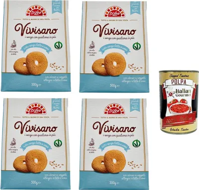 Produktbild von Di Leo VIvisano Bisconti Senza Latte e Uova Milch- und eifreie Kekse von VIvisano 4x500gr+ Italian Gourmet polpa 400g