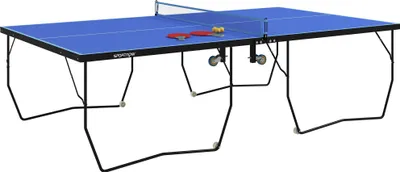 Produktbild von SPORTNOW Tischtennisplatte Outdoor, Klappbar Tischtennistsich mit Netz, Rollen, 2 Tischtennisschlägern und 3 Bällen, Stahl, Blau, 274 x 152,5 x 76 cm