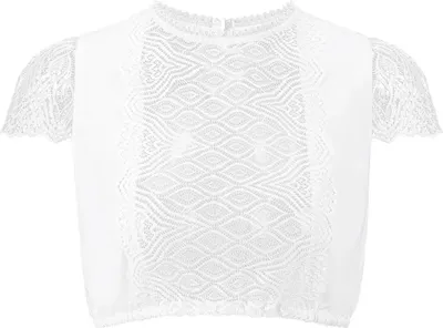 Produktbild von Kelliar Dirndl Bluse Damen, Kurzarm Dirndlbluse Damen Spitze Moderne y Dirndlblusen für Oktoberfest Elegant Trachtenbluse Weiß, Größe 42