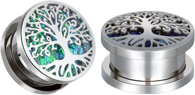 Imagen del producto de Pendientes con diseño de árbol de la vida en opal sintético, de 8 a 25 mm, con cierre de tornillo, para el lóbulo de la oreja
