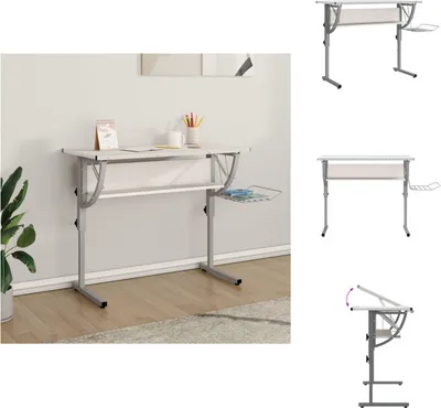 Immagine prodotto di vidaXL Tavolo da lavoro bianco e grigio 110x53x(58-87) cm in legno e acciaio - Scrivanie