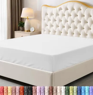 Imagen del producto de Sábana encimera para cama king size, sábana bajera, gran altura de las esquinas, suave microfibra, fácil de cuidar. Incluye solo una sábana encimera (blanca)