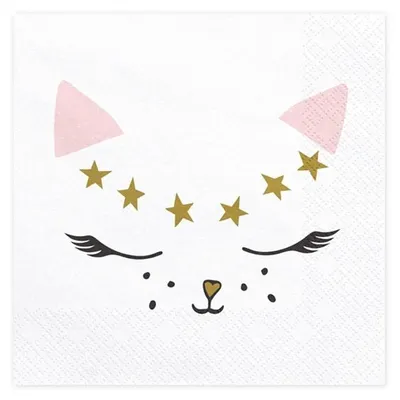 Servetten 20er-Pack, weiß, 33x33 cm, Katzengesicht