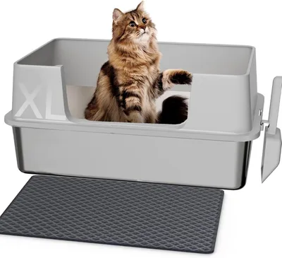 Productafbeelding van Kattenbak - Roestvrij staal - Lichtgrijs - XL