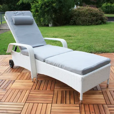 Produktbild von Sonnenliege weiß Polyrattan Gartenlounge Liegestuhl Relax Terrasse Sitzgruppe