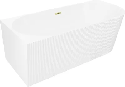 Produktbild von Mexen Silo freistehende Eckbadewanne links geriffelt 150 x 75 cm, weiß, Überlauf gebürstet Gold - 52891507500L-55