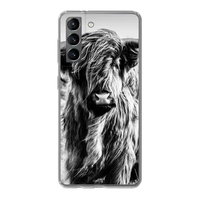 Produktbild von MuchoWow® Handyhülle Schutzhülle Hülle für Samsung Galaxy S21 Schottischer Highlander - Natur - Kuh - Schwarz - Weiß Silikon Softcase Handy Hülle - Softcase