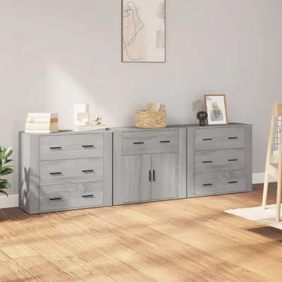 Obrázok produktu pre vidaXL Príborníky 3 ks. Šedý výrobok z dreva Sonoma