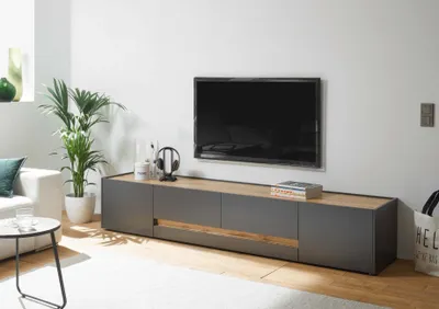 Produktbild von Lowboard 220x40 cm Eiche Anthrazit 2-türig + 2x Schubkästen BOSTON