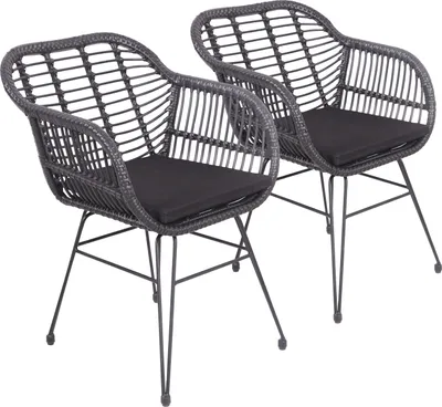 Image de Lot de 2 fauteuils en rotin synthétique noirs avec coussins CINTA