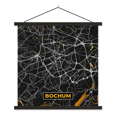 Produktbild von MuchoWow® Textilposter Bochum - Stadtplan - Karte - Gold - Deutschland 90x90 cm mit schwarzem Rahmen - Magnetisches