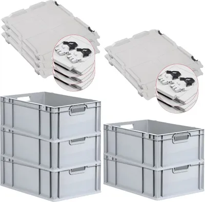 Produktbild von SuperSparSet 5x Eurobox NextGen Economy mit Scharnierdeckel und schwarzen Schiebeschnappverschlüssen | Griffe offen | HxBxT 22x40x60cm | 44 Liter | Eurobehälter, Transportbox, Transportbehälter, Stapelbehälter