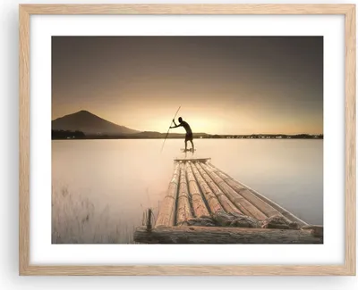 Produktbild von Gerahmtes Poster - Rahmen in heller Eiche - Floß Westen die Sonne - 50x40 cm - Wand Bild - Wanddeko - Wandbilder - Wandposter - Bilderrahmen - Bilder - Kunstdruck - Wandbild - P2NAA50x40-4353