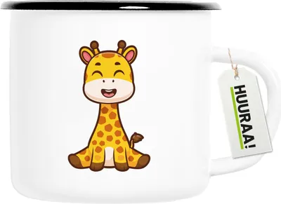 Produktbild von Huuraa Emaille Tasse Giraffe Comic 300ml Vintage Campingbecher Geschenkidee