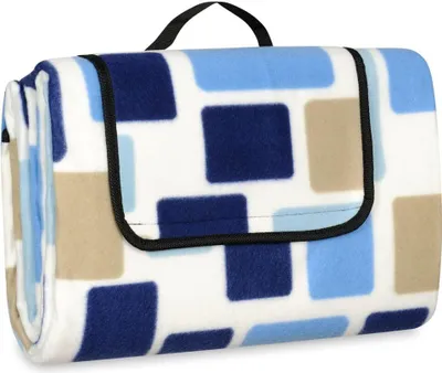 Produktbild von FEBE Picknickdecke mit trageriff 150x200 cm Bunte Rechtecke wasserdichter Unterseite Campingdecke Stranddecke Park Garten Outdoor