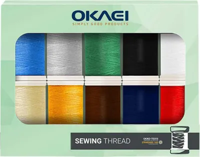 Produktbild von OKAEI Nähgarn set 10 farbige Polyester-Nähfäden,Nähmaschinen Garn,Overlockgarn