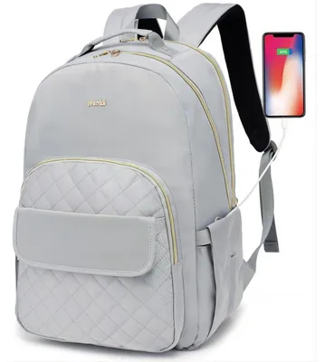 Immagine prodotto di Zaino da donna, scomparto per laptop da 17,3 pollici, con porta USB, colore grigio
