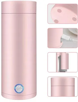 Obrázok produktu pre Prenosný elektrický ohrievač vody – mini ohrievač vody – cestovný ohrievač vody – 400 ml – ružový – 7,5 x 20,5 cm