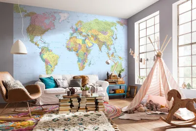 Produktbild von Komar Vlies Fototapete "World Map", bunt, 368 x 248 cm; XXL4-038