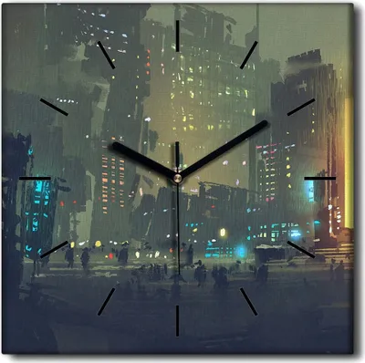 Produktbild von Coloray Uhr auf Leinwand 30x30 cm Wand Uhr Dekoration Wohnzimmer Segeltuch schwarze Hände -Stadtnachtgebäude