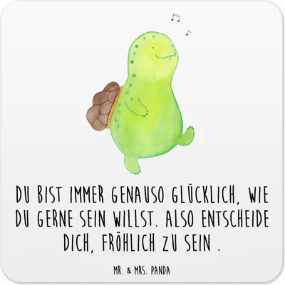 Produktbild von Mr. & Mrs. Panda Untersetzer für Gläser Schildkröte Pfeifen 15er Set - Weiß - Geschenk, coaster, Motivation, Glas-Untersetzer, Tischuntersetzer, Lebensfreude, Depression
