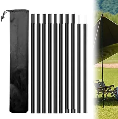 Produktbild von PolkaHome® Set von 2 Teleskopstangen für Zelt und Plane, verstellbare Campingstangen bis 200 cm, mit Aufbewahrungstasche, Schwarz