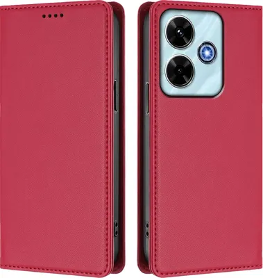 Produktbild von Handyhülle für Xiaomi Redmi 13 4G, Kunstleder Klapphülle Stoßfeste Magnetische Hülle mit Ständer Rot