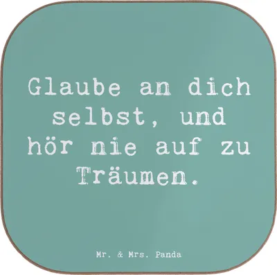 Produktbild von Mr. & Mrs. Panda Tassen Untersetzer Spruch Glaube an sich selbst - Meeresbrise - Geschenk, Selbstliebe, Coaster, Zitat, Tischschoner, Gläser, Gefühl, Zuversicht, für