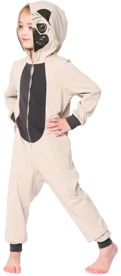 Produktbild von Ladeheid Kinder Mädchen Jungen Schlafoverall Tierkostüm Jumpsuit bunt Tiermotiv Verkleidung LA40-232 (Beige Mops, 158-164)