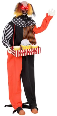 Produktbild von HOMCOM Animierter Halloween-Popcorn-Clown, 180 cm mit Hochschnellendem Kopf