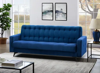 Image de Canapé-lit GRETA BIS avec ressorts Bonnell, canapé avec fonction sommeil coffre de lit canapé avec surpiqûres (tissu : kronos 09 - bleu marine)