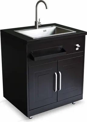 Immagine prodotto di Mobile lavello nero a 2 ante per cucina da esterno - Oviala Memphis