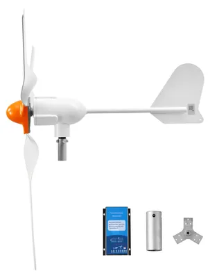 Produktbild von SucceBuy 1200W 24V Horizontale Windkraftanlage mit Hybridregler für Wind- und Solarenergie, 3 Rotorblätter, 3-Phasen-Wechselstrom, IP67-Schutz, Überladeschutz, MPPT- und PWM-Regler, geeignet für Wohnhäuser, Wohnmobile und Boote