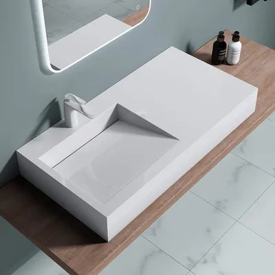 Produktbild von doporro Design Aufsatzwaschbecken Hängewaschbecken Minealguss-Waschbecken. BTH: 100x50x13 cm, in weiß Colossum11