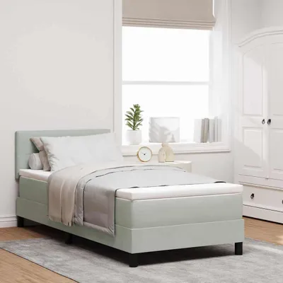 Imagen del producto de Maison Exclusive: Cama con somier de muelles y sistema de iluminación LED, color gris claro, 90 x 190 cm, tapizada en terciopelo