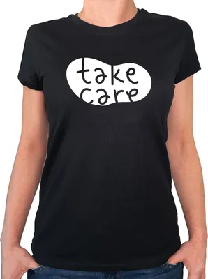 Produktbild von Huuraa Damen T-Shirt Take Care Batch XXL Black Bio Baumwolle Fairtrade Damenshirt Geschenkidee
