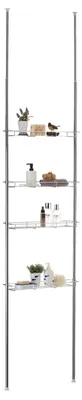 Produktbild von Duschregal PAULA, 4 offene Ablagekörbe, chrome, Teleskopstange höhenverstellbar, ausziehbar bis 280cm. Ideal für Badezimmer ohne Bohren. Inklusive Duschablage Teleskopstange