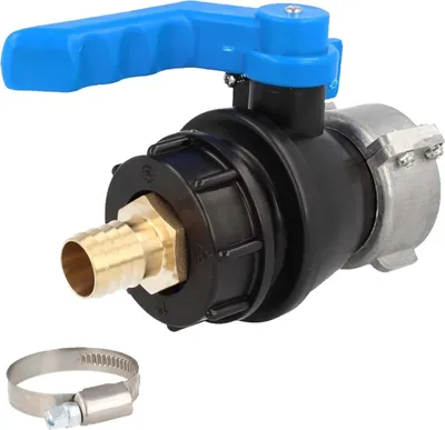 Produktbild von tecuro IBC Adapter Kugelventil mit Schlauchtülle Ø 25 mm, beidseitig Grobgewinde S60 x 6 , HDPE-schwarz